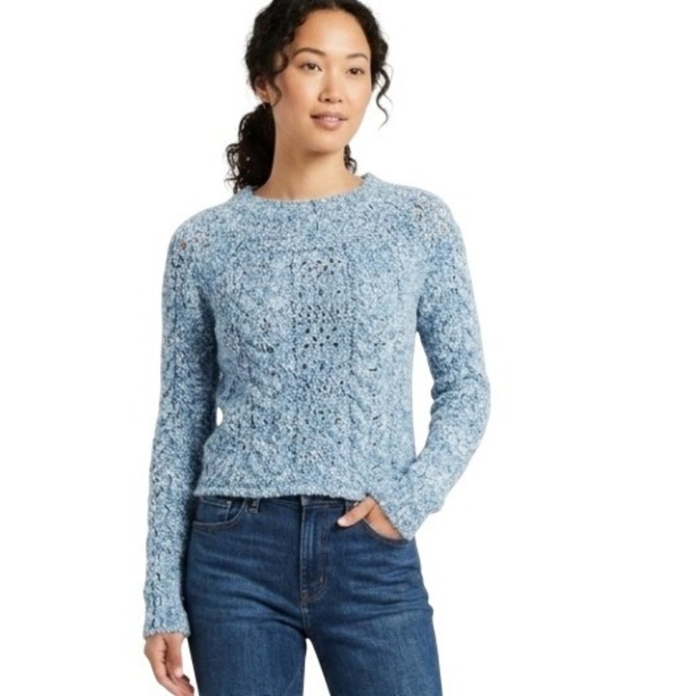 Free People Pullover Sweater Womens S Blue Marine Boho Chic Cozy Romantic Style